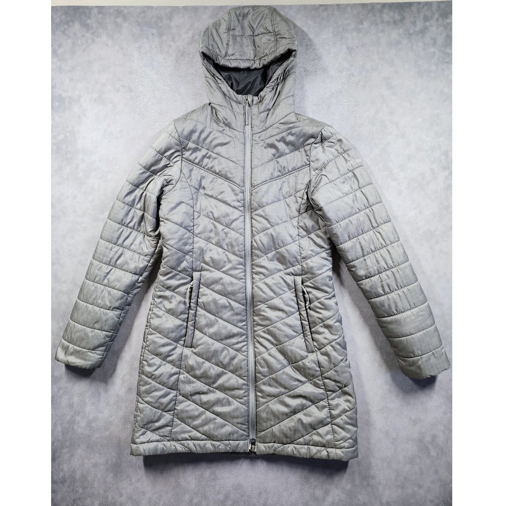 Columbia Puffer Parka Womens Size S Gray Omni-Heat Hooded Long Jacket